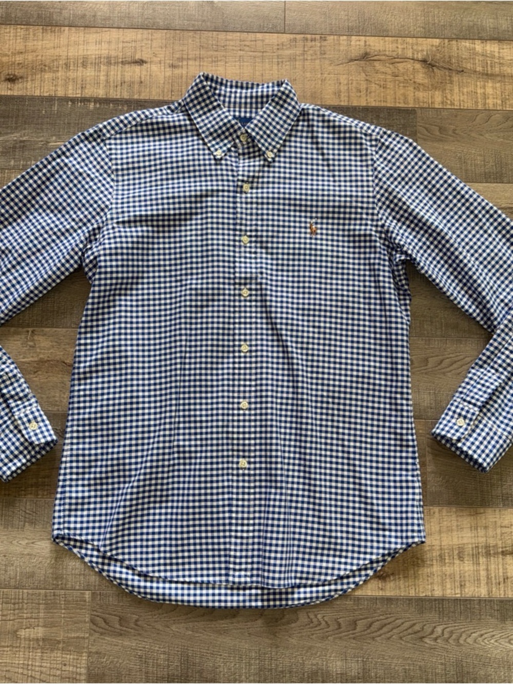 Ralph Lauren Blue and White Gingham Button-Down Shirt classic fit size medium - Picture 2 of 7